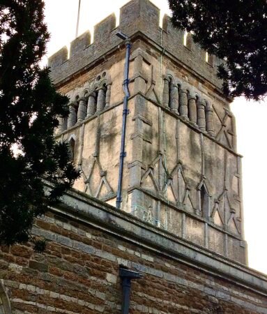 Pilaster stone strips, possibly imitating timber, around 970, All Saints church, Earls Barton, Northamptonshire
